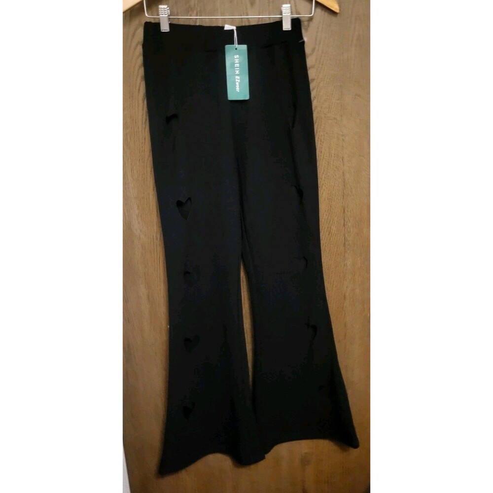 SHEIN Ez Wear Womens Bootcut/Flare Black Pants With Heart Cut Out Size Medium/6